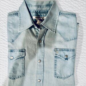 Stetson Mens Chambray Western Shirt Large Washed Antique Blue Classic Cowboy